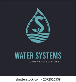 Initial S Letter  With Water Drop And Leaf For Water Drainage, Sanitation, Purified, Repair, Cleanup, Maintenance Water System Service Company Logo Vector Idea