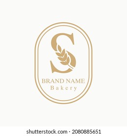 Initial S Letter with Wheat Grain for Bakery, Bread, Cake, Cafe, Pastry, Healthy Food, Cafetarian, Home Industries Business Logo Vector Idea 