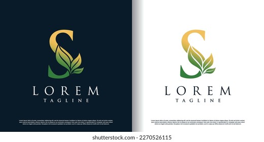 initial s logo design template with leaf icon and creative concept premium vector