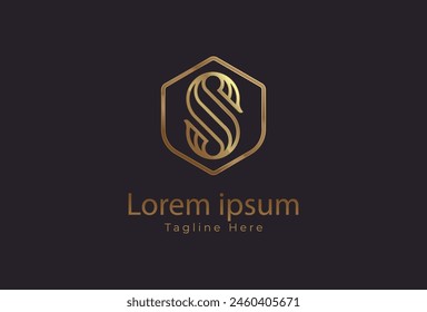 Logo S inicial, letra S elegante con escudo en estilo de línea de color dorado, utilizable para logotipos de marca y empresa, elemento de Plantilla de diseño de logotipo, Ilustración vectorial