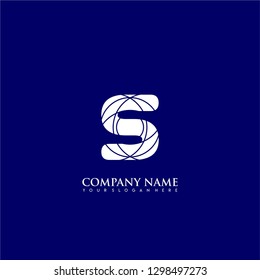 initial S logo letter with abstract circle lines pattern symbol design concept in blue background color