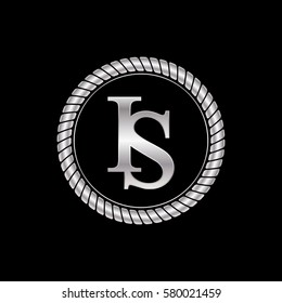 Initial I And S Logo Silver Metallic With Metal Circle Rope Frame Border Decorative