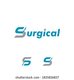 Initial S logo with surgery knife for medical specialist logo. Silhouette S letter with sharp blade of scalpel, or lancet, or bistoury as surgical tool vector illustration.