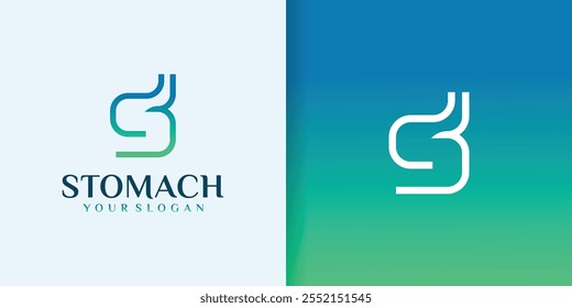 Vector inicial del logotipo de S con el intestino. colección de logotipos de salud y Ilustraciones vectoriales de diseño de órganos digestivos humanos