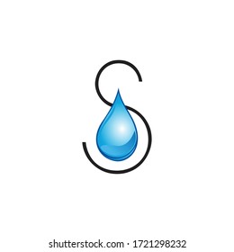 el logotipo S inicial con gotas de agua