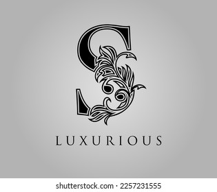 Icono De Logotipo De Lujo S Inicial. Vector de diseño del logotipo de la letra S floral clásica.	