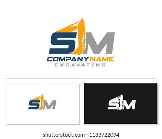 Initial S M excavator logo concept vector with arm excavator template vector.