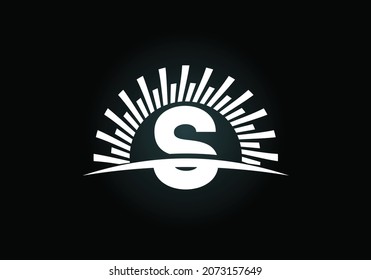 Initial S monogram alphabet with the abstract sun and swoosh. Sunburst logo sign symbol. Modern vector logo for business and company identity