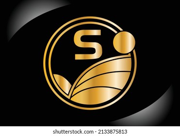 Initial S monogram alphabet with agriculture Gold color. agriculture logo design vector template. Font emblem. Modern vector logo for business.