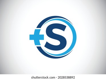 Initial S monogram alphabet in a circle with cross plus. Medical logo design concept. Font emblem. Logo for pharmacy, clinic, medical or healthcare business, and company identity