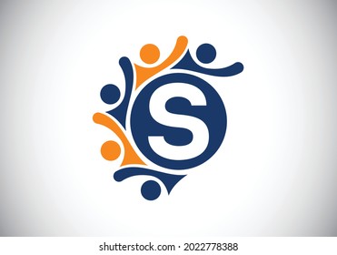 Initial S monogram alphabet with connecting people. Team, cooperation logo sign symbol. Font emblem. Logo for corporate business collaboration and great work