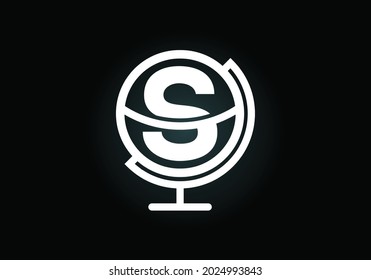 Alfabeto monograma S inicial con emblema del globo terrestre. Plantilla vectorial de diseño de logotipo de globo. emblema de letra. Logo para negocios de comunicación e identidad de la empresa