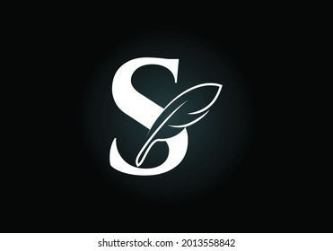 Initial S monogram alphabet with a feather. Font emblem. Law firm icon sign symbol. Modern vector Logo for a writer or publishers business and company identity