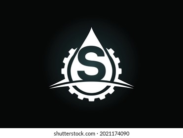 Alfabeto monograma S inicial con oscilación de engranajes y aceite. Concepto del logotipo del petróleo y el gas. emblema de letra. Logo vectorial moderno para negocios petroleros e identidad de la empresa