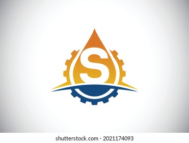 Initial S monogram alphabet with gear swoosh and oil. Oil and gas logo concept. Font emblem. Modern vector logo for petroleum business and company identity