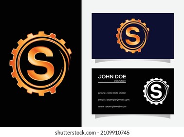 Alfabeto monograma S inicial en una espiral de engranajes. Diseño del logotipo del ingeniero de engranajes. Logotipo para el automóvil