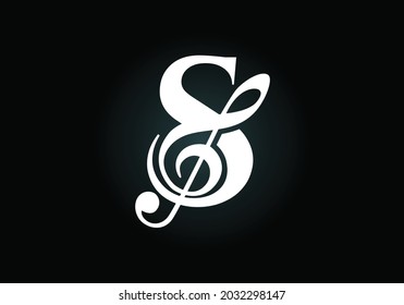 Initial S monogram alphabet with a musical note. Symphony or melody signs. Musical sign symbol. Font emblem. Modern vector logo design template.