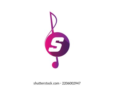 Initial S monogram alphabet with a musical note. Musical sign symbol. logo design template.