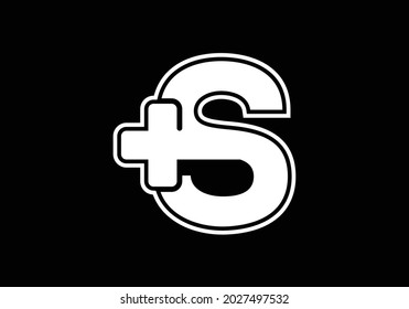 Initial S monogram alphabet with a plus logo sign white in black background. Font emblem. Modern vector logo for medical or health business, and company identity