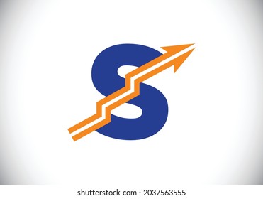 Initial S-Monogramm-Alphabet-Symbol-Design, integriert mit dem Pfeil. Logo-Konzept für Finanzen oder Erfolg. Schriftemblem. Logo für die Unternehmens- und Firmenidentität