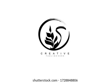Logotipo de círculo redondeado del pincel floral del monograma S inicial
