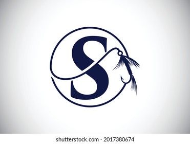 Initial S monogram letter alphabet with fishing Hook. Fishing logo concept vector illustration. Modern logo design for fishing shop, business, and company identity.
