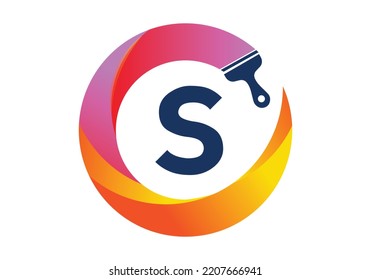 Initial S monogram letter alphabet in a circle with brush splash. transparent gradient color style, creative letter a logo design . Modern vector logo design for painting business and company identity