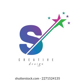 Initial S monogram letter alphabet with swoosh and star logo icon. Abstract star logo sign symbol design. Modern vector logo for business and company