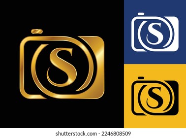 Initial S monogram letter with a camera icon. Logo for photography business, and company identity