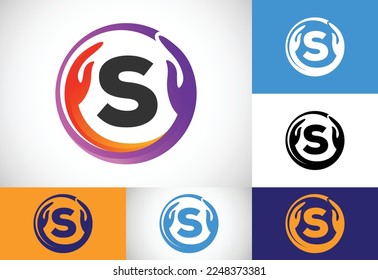 Initial S monogram letter with safe hands. Professional charity teamwork and foundation logo design