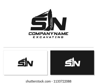 Initial S N excavator logo concept vector with arm excavator template vector.