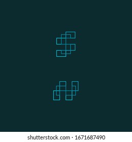  initial S N letter logo square design outline