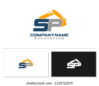 Initial S P excavator logo concept vector with arm excavator template vector.