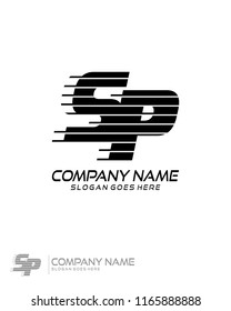 Initial S P speed line logo template vector
