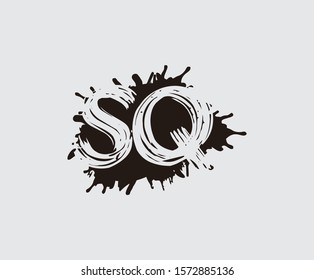 Initial S, Q and SQ flat splatter logo icon. Abstract ink splash design.