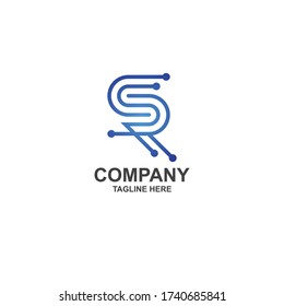 initial s r with tech logo design minimalist