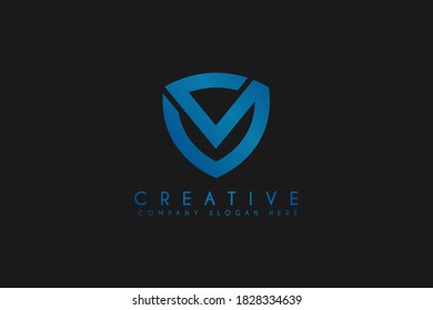 Initial S shield logo design vector illustration. Letter S blue shield logo isolated on black background