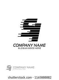 Initial S I speed line logo template vector