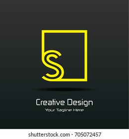 Initial S Square Framed Letter Logo Design Vector with Black and Yellow Colors
