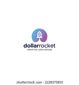 Initial of S startup finance logo. Combination graphic of dollar and rocket. Up rocket vector design. Blue purple dollar symbol. Up Illustration of USD currency. S letter icon.