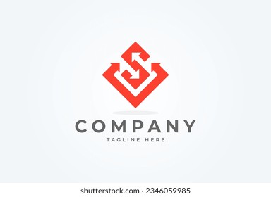 Initial S or SV Arrow Logo. letter S with square arrow combination. Usable for Business and logistic Logos. flat desing logo template. vector illustration