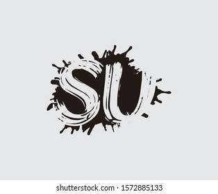 Initial S, U and SU flat splatter logo icon. Abstract ink splash design.