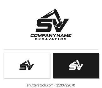 Initial S V excavator logo concept vector with arm excavator template vector.