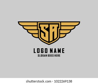 Initial S and A wing shield logo template vector