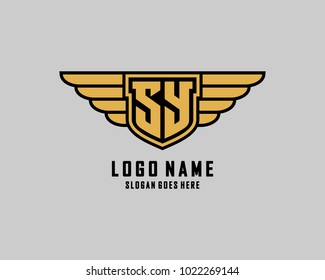 Initial S and Y wing shield logo template vector