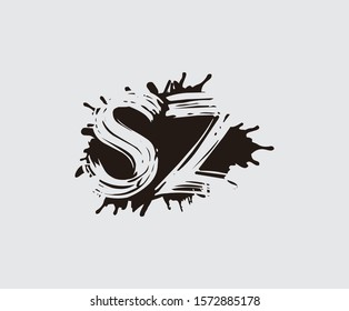Initial S, Z and SZ flat splatter logo icon. Abstract ink splash design.