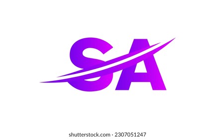 Erstmaliges SA-Buchstaben-Logo mit Swoosh Design Grafik-Vektorvorlage für Unternehmens- und Unternehmensidentität.