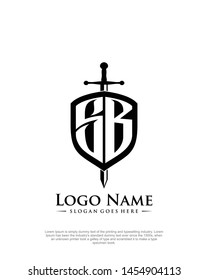 initial SB letter with shield style logo template vector