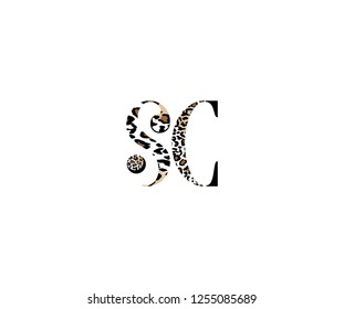 Initial SC Letter with Luxury Leopard Pattern Logotype