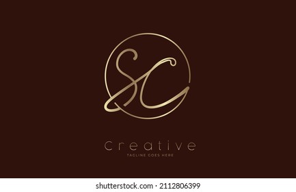 Initial SC Logo. hand drawn letter SC in circle with gold colour. usable for business. personal and company logos. vector illustration